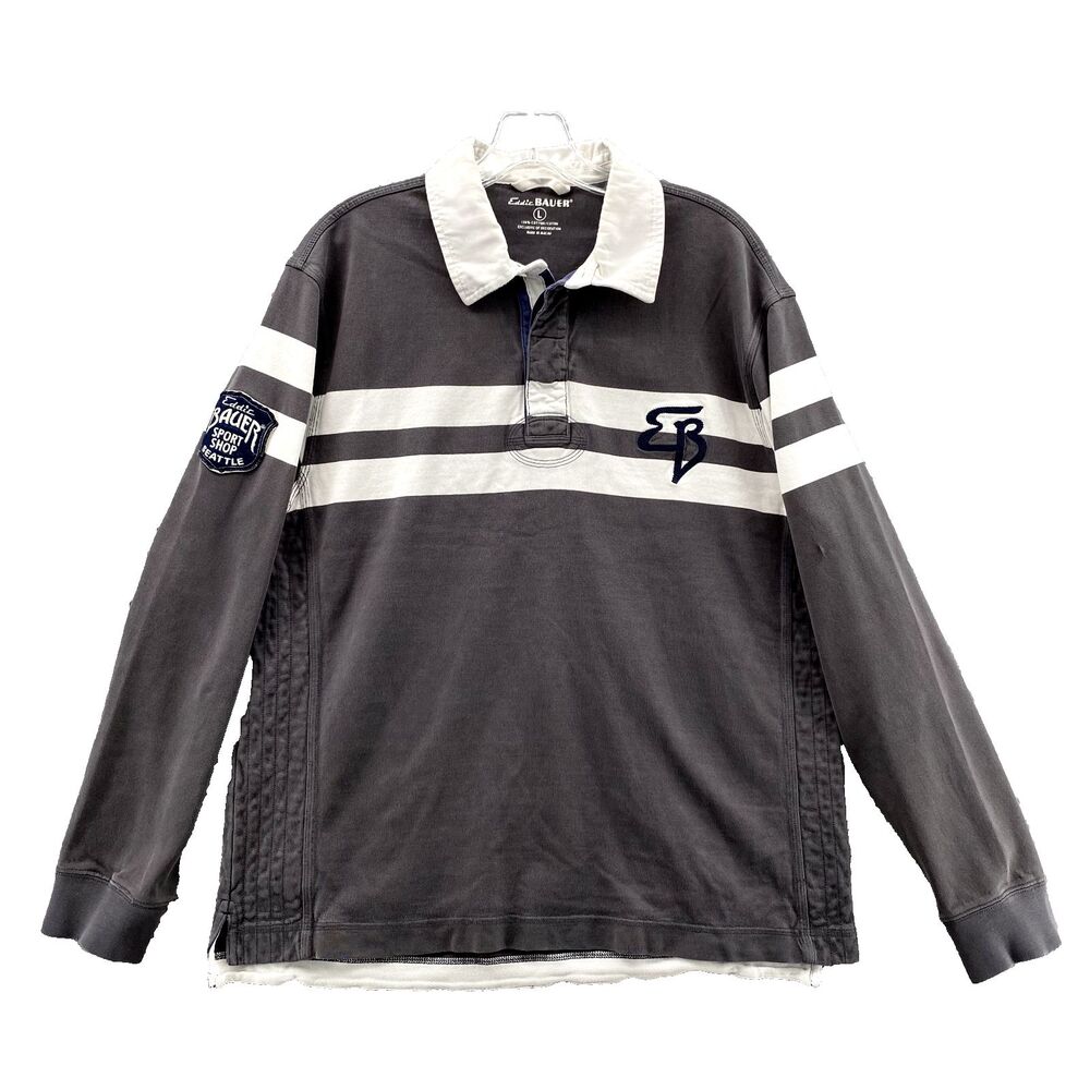 Eddie Bauer Gray and White Polo Shirt